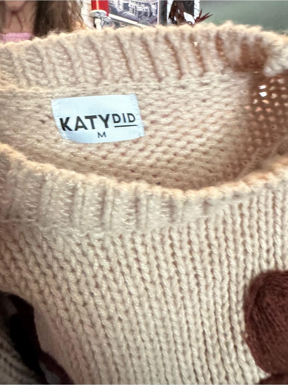 Katydid Cream Crewneck Sweater with Multicolor Floral Yarn Appliqués - Picture 7 of 8